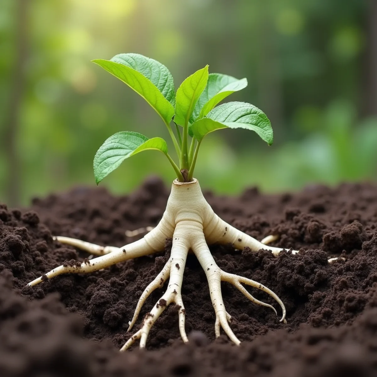 Snapped fresh white tree roots exposed by ground upheaval