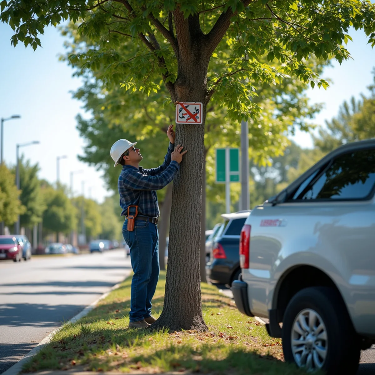 Elevating tree branches for 14-foot clearance over parking bays