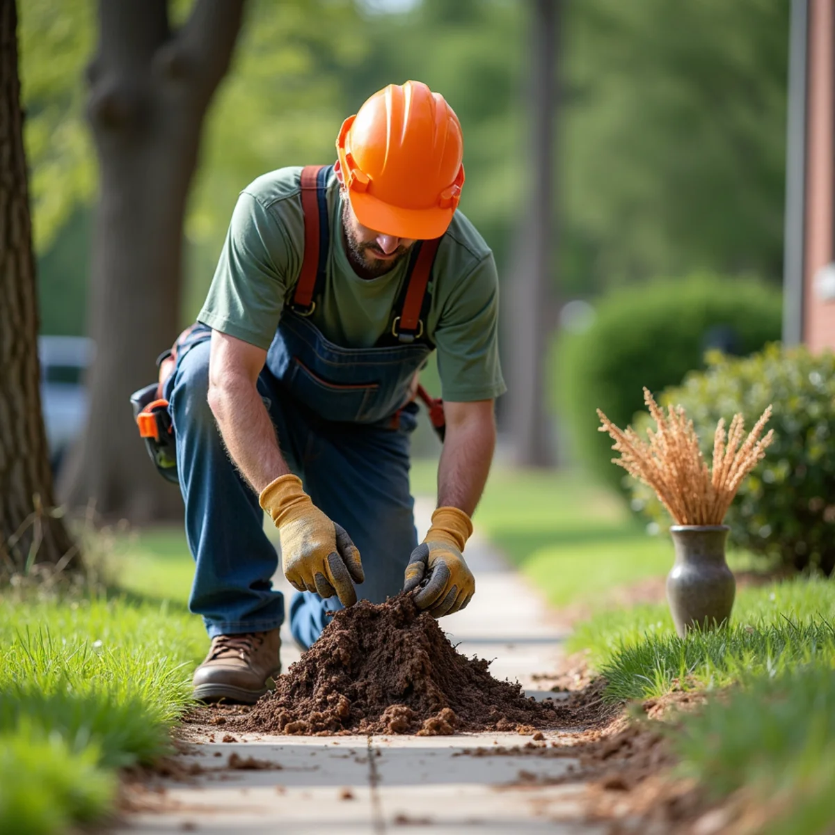 Root pruning and grinding to prevent sidewalk trip hazards in HOA