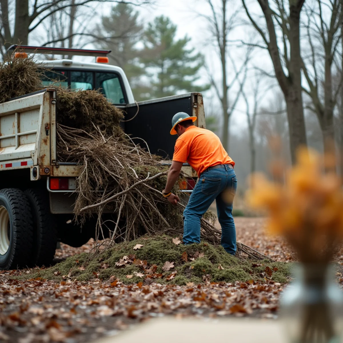 Chipping ice storm downed brush into commercial tree truck