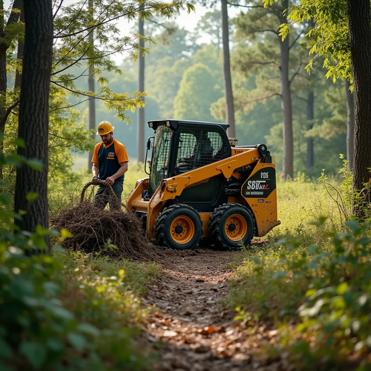 Heavy forestry mulcher clearing brush and trees in Rowan County