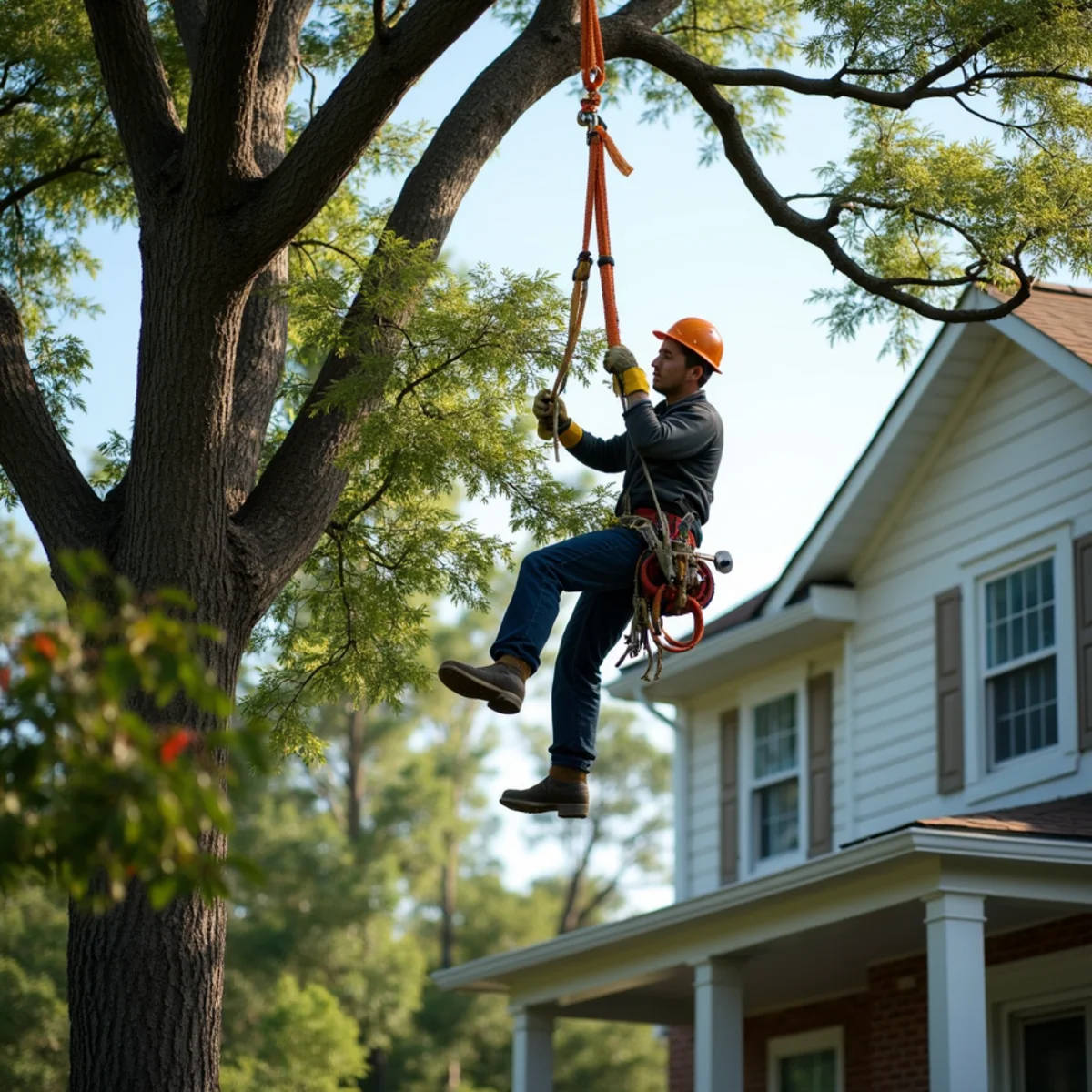 Precision residential tree removal of large oak in Salisbury NC