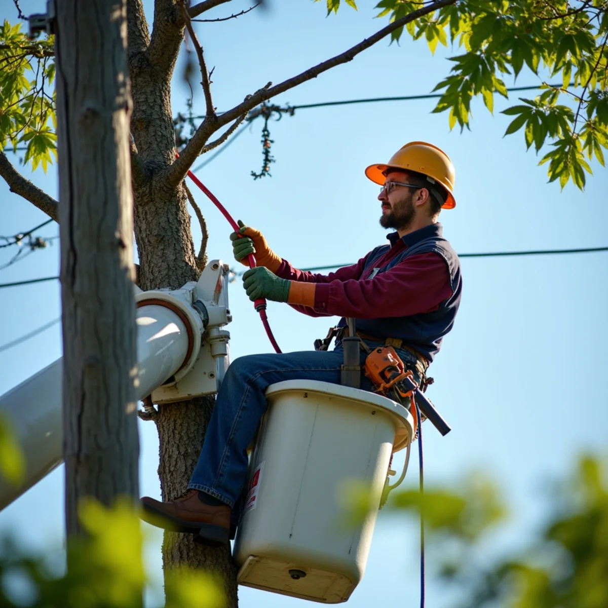 Controlled limb cutting near overhead utility electrical lines